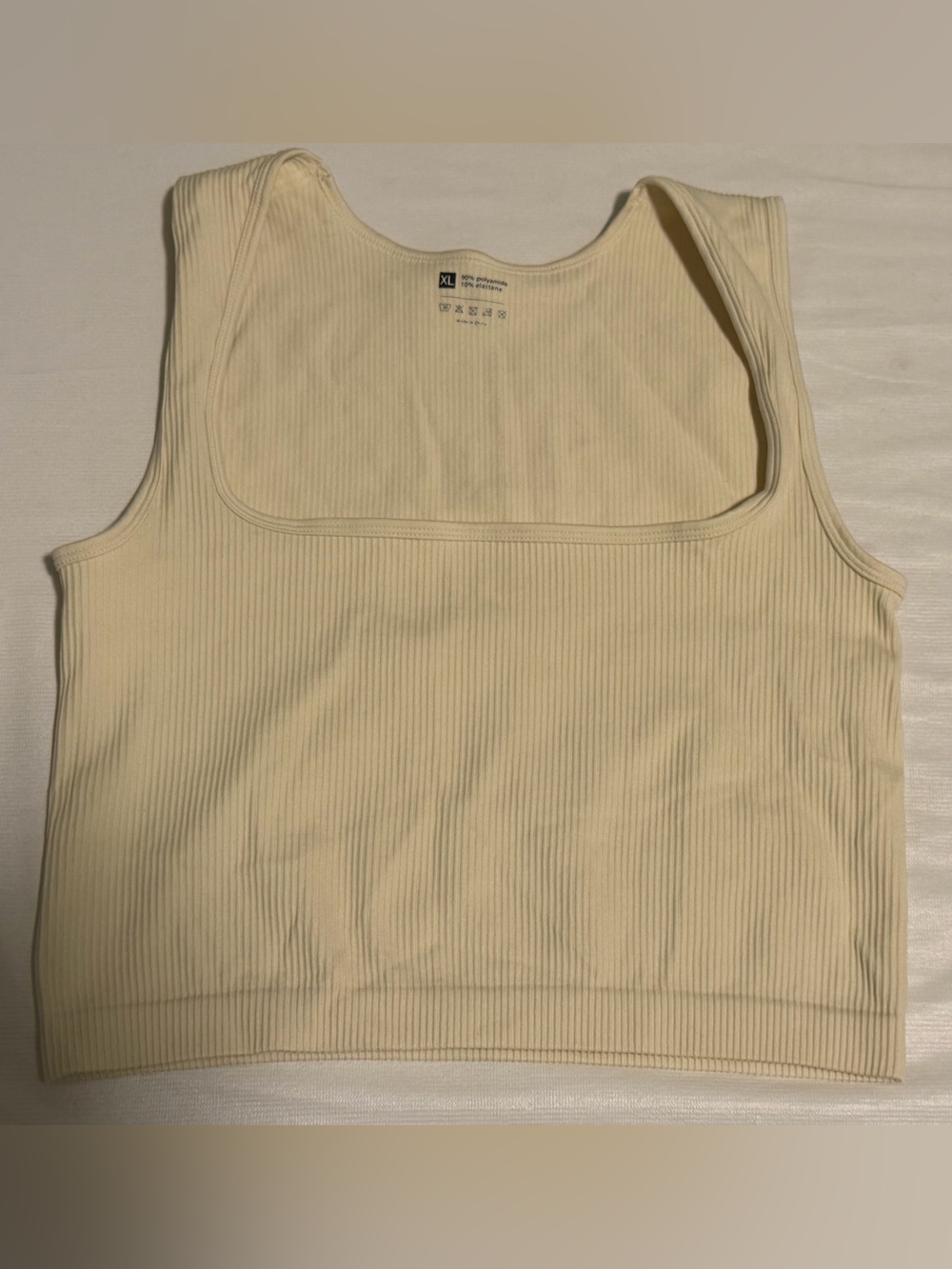 Ribbed Square-Neck Tank Top in Pale Yellow